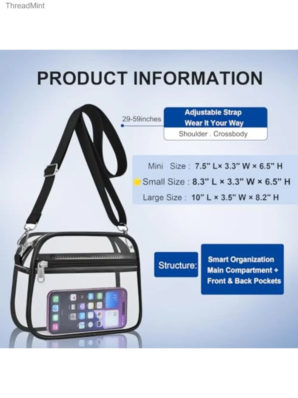 Clear Crossbody Satchel Stadium Approved PVC Handbag